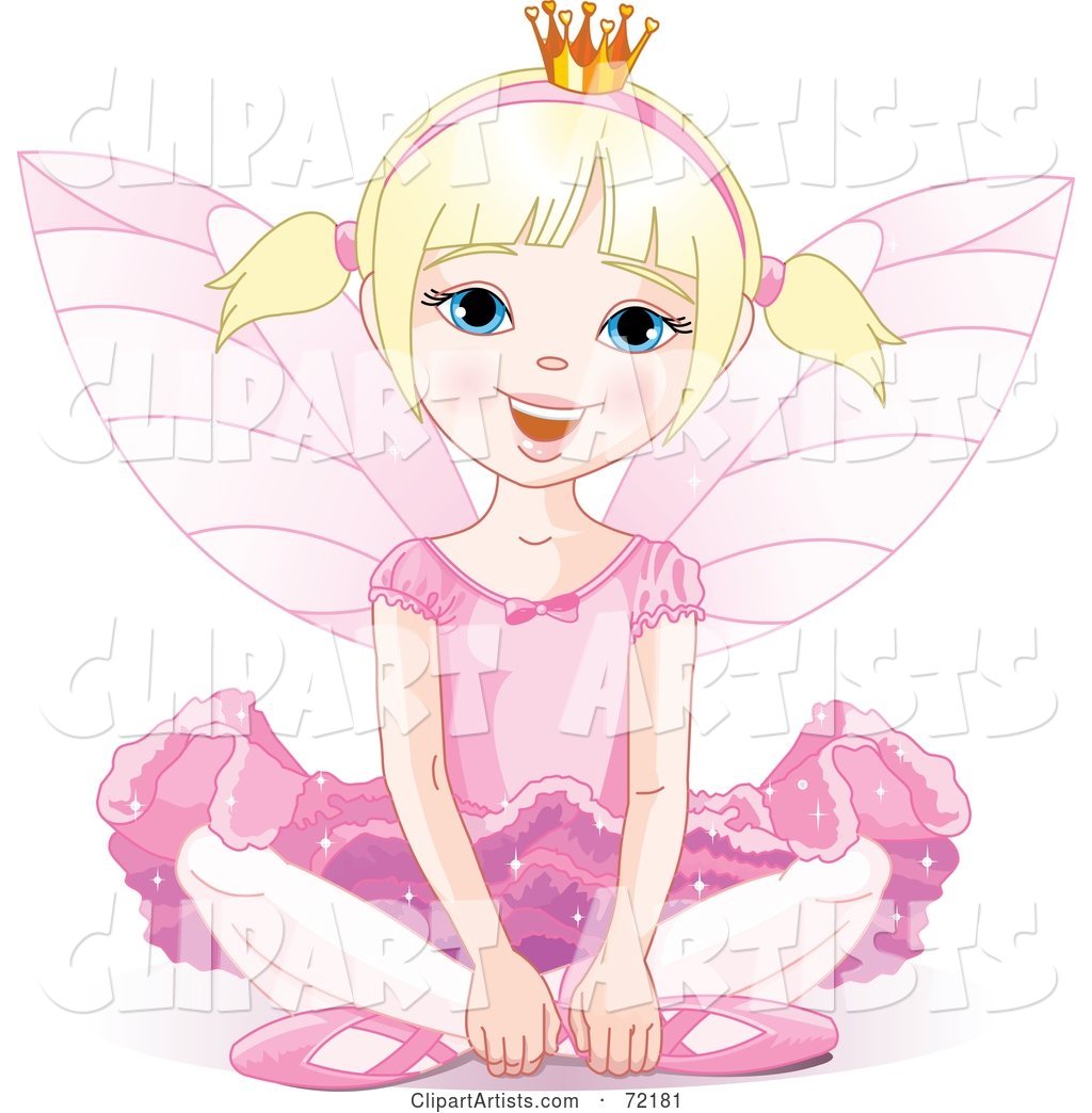 Blond Fairy Princess in Pink, Sitting on the Ground