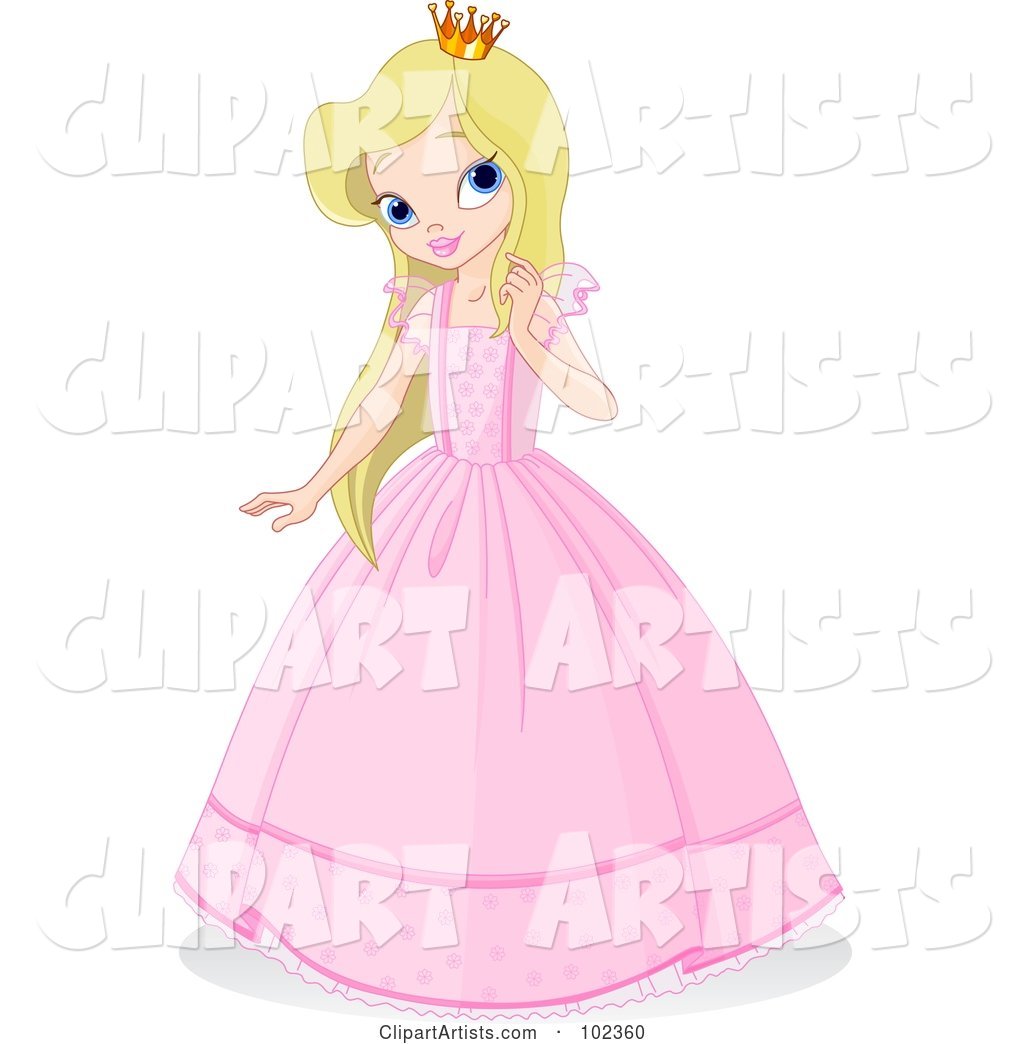 Blond Princess Girl in a Pink Dress and Tiny Crown