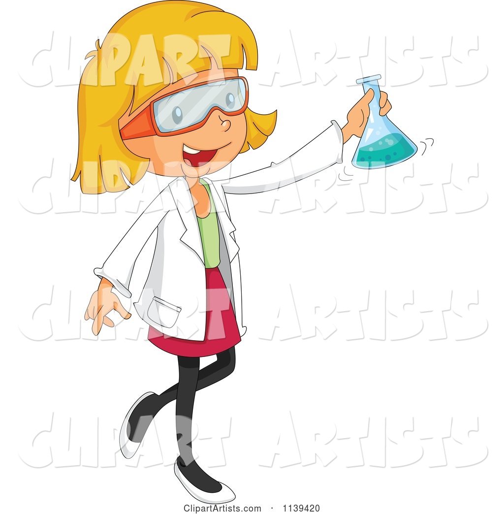 Blond Scientist Girl Holding a Flask