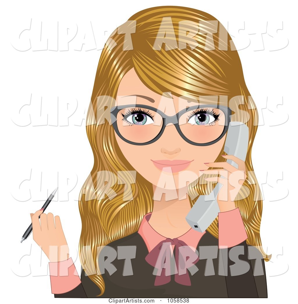 Blond Secretary Holding a Pen and Answering a Phone