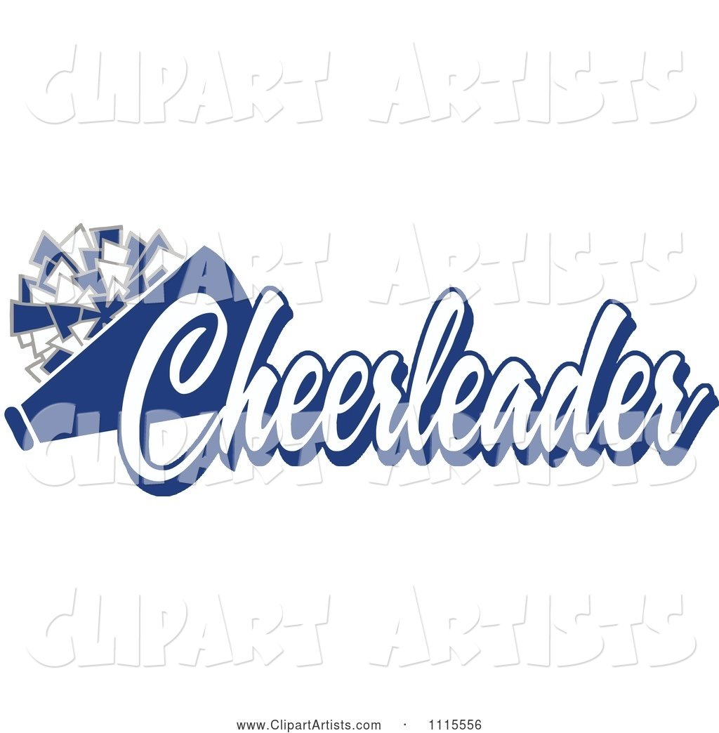 Blue Cheerleader Text with a Pom Pom and Megaphone