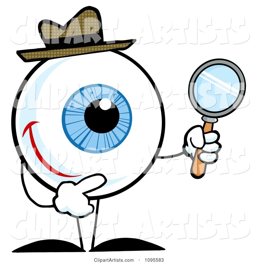 Blue Eyeball Character Detective Holding a Magnifying Glass