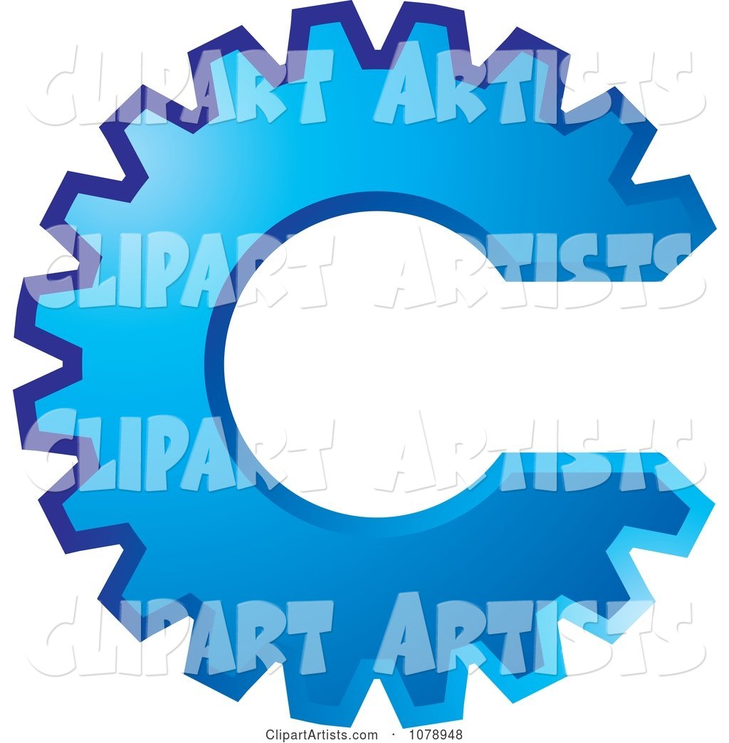 Blue Gear Cog in the Shape of the Letter C