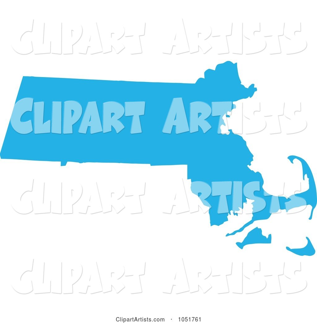 Blue Silhouetted Shape of the State of Massachusetts, United States
