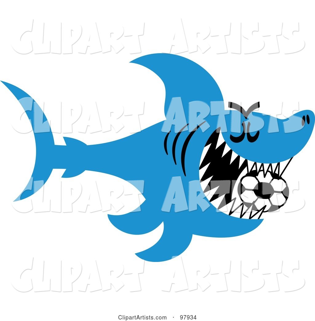 Blue Soccer Shark Swimming with a Ball in His Mouth