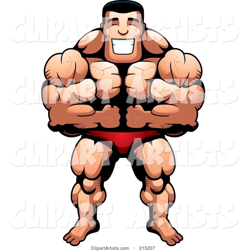 Body Builder Leaning Forward and Flexing