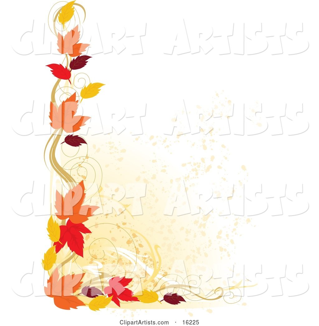 Border of Autumn Leaves over a White Background
