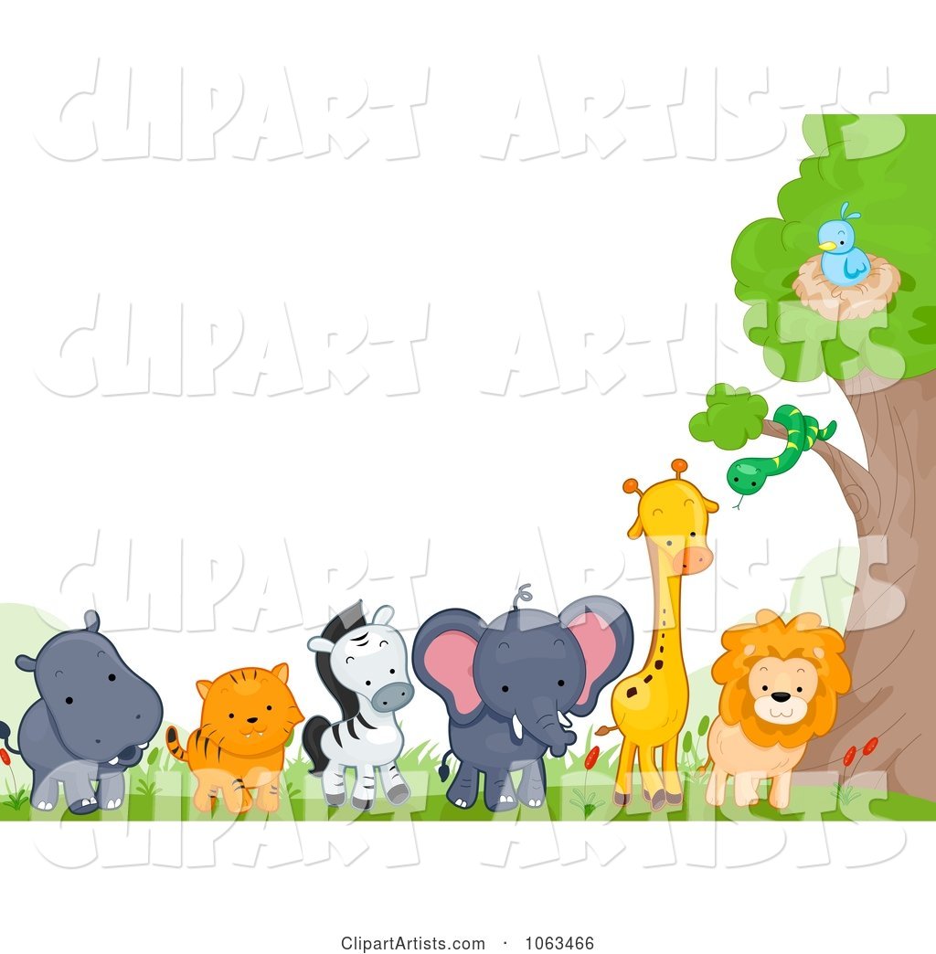 Border of Wild Animals by a Tree