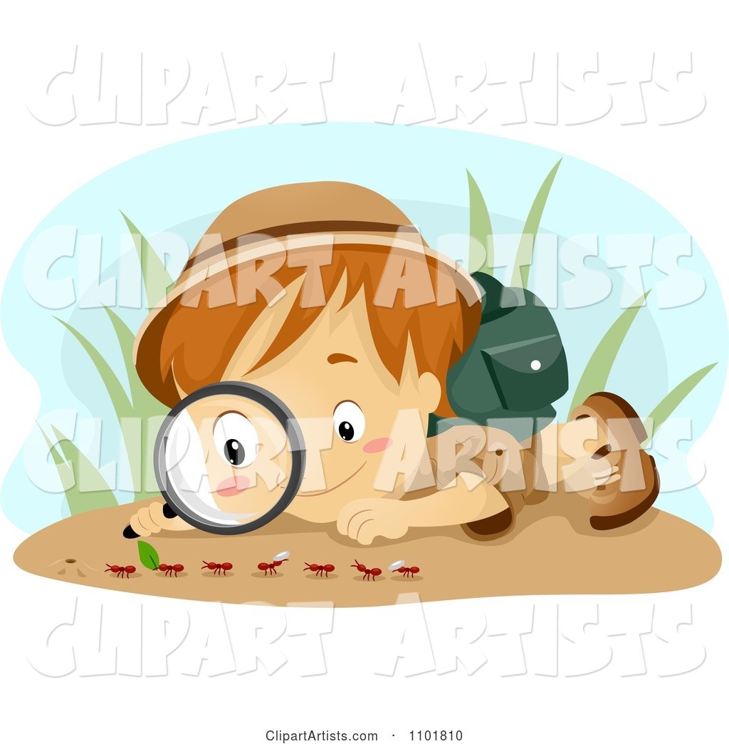 Boy Observing Ants with a Magnifying Glass