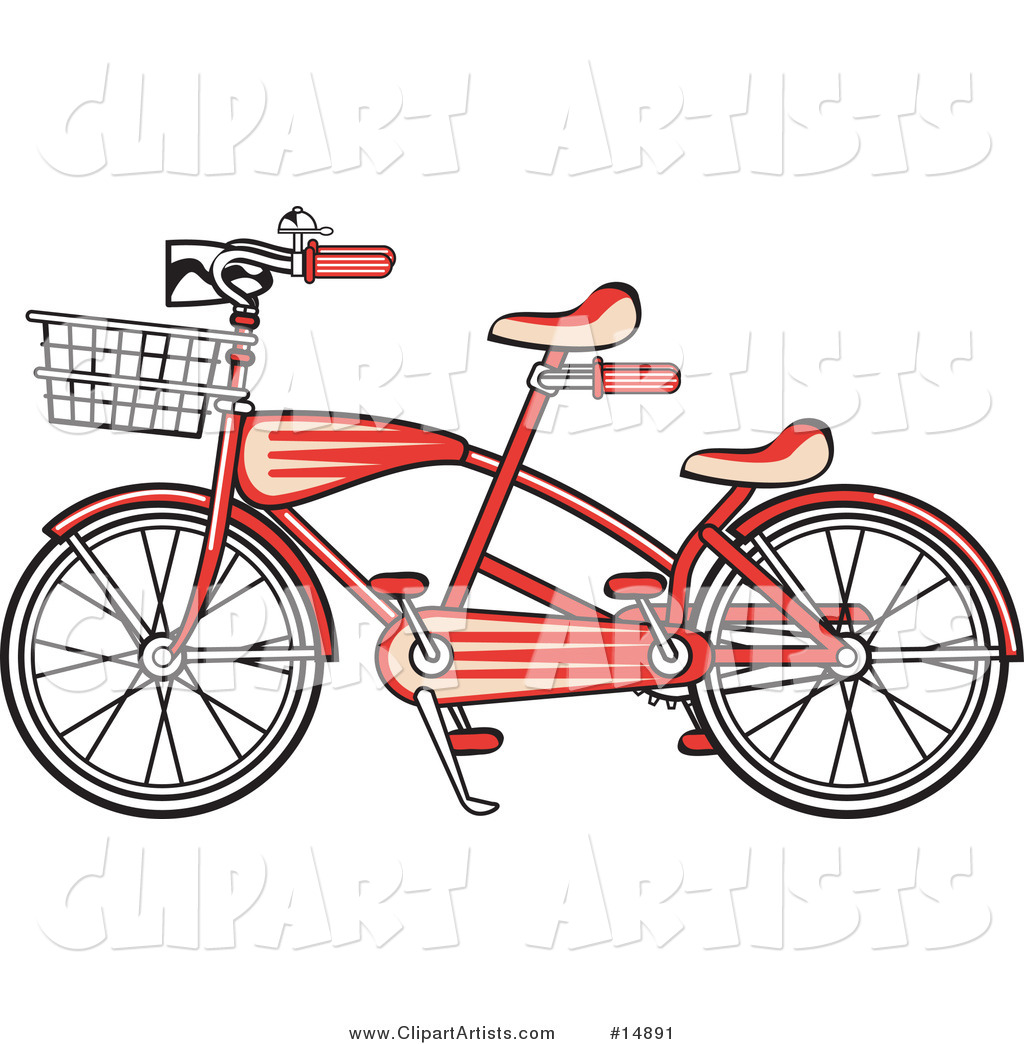 Brand New Red Tandem Bicycle with a Basket on the Front Retro