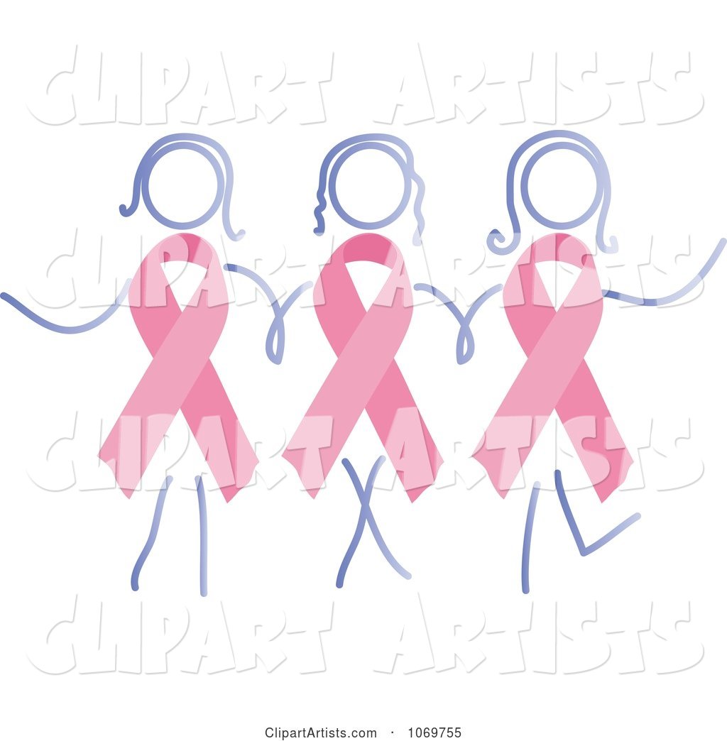 Breast Cancer Awareness Ribbon Women Holding Hands