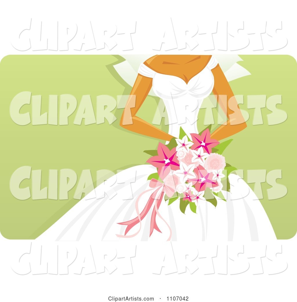 Bride Holding a Pink Bouquet over Green