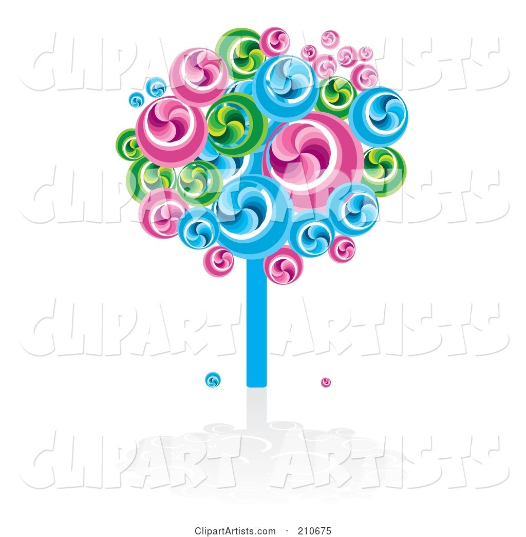 Bright Swirly Fruit Tree in Blues, Greens and Pinks