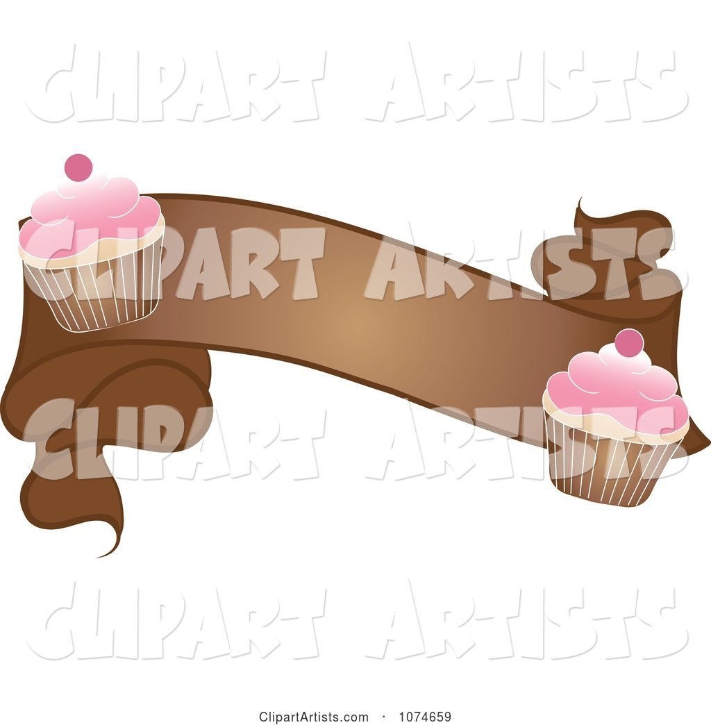 Brown Banner with Cherry Frosted Cupcakes