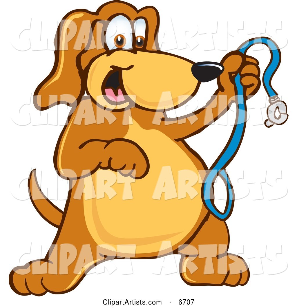 Brown Dog Mascot Cartoon Character Holding a Leash, Ready for a Walk