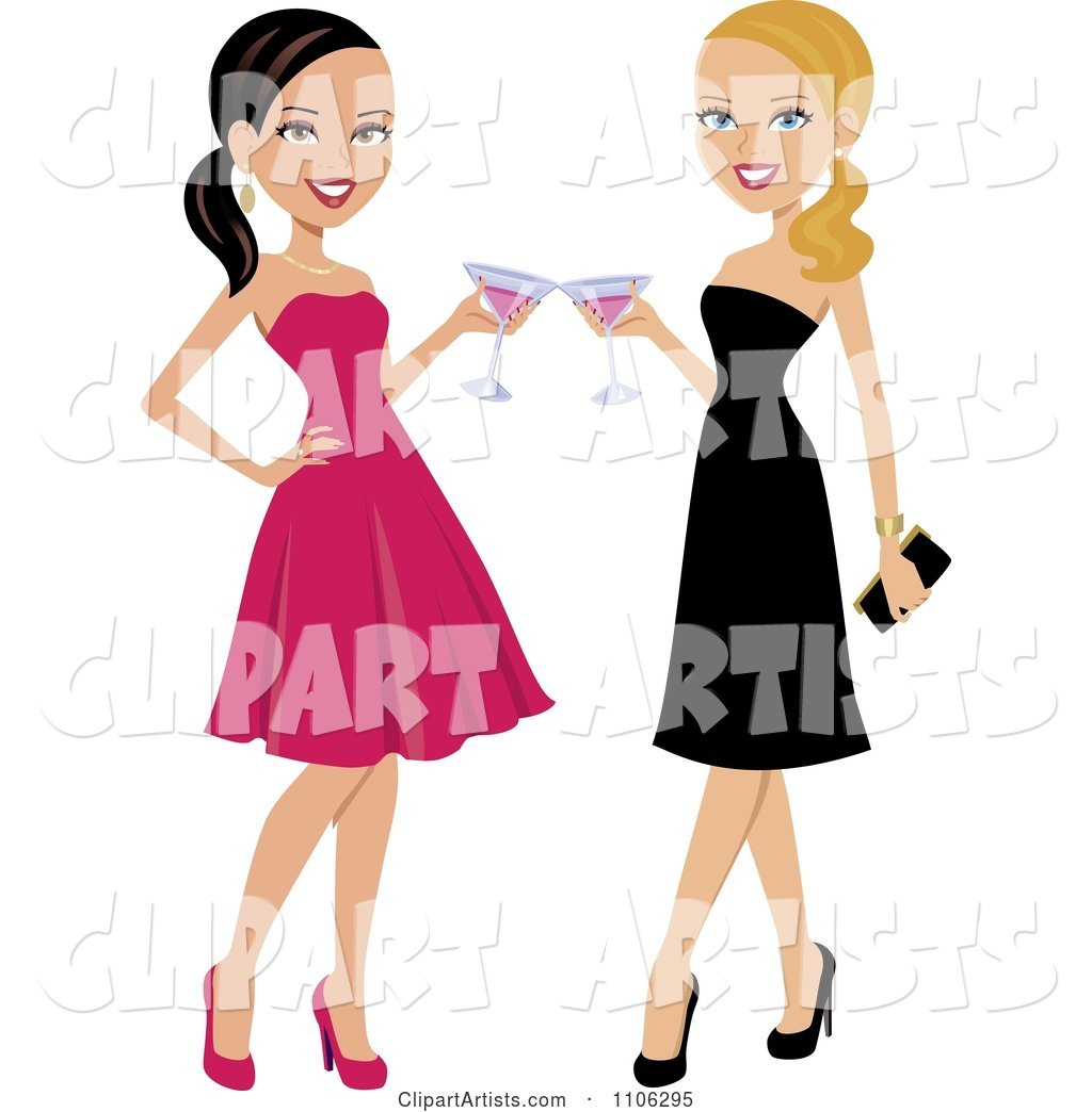 Brunette and Blond Women Toasting