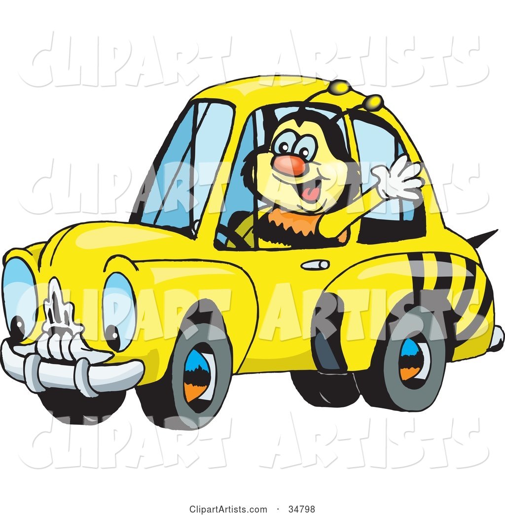 Bumble Bee Character Waving While Driving by in a Matching Car