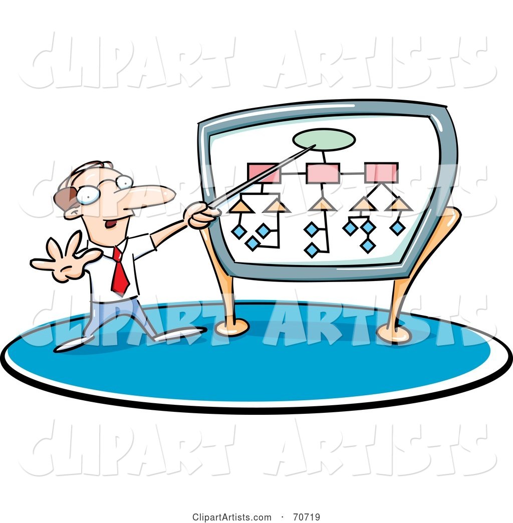 Businessman Giving a Presentation and Pointing to a Diagram