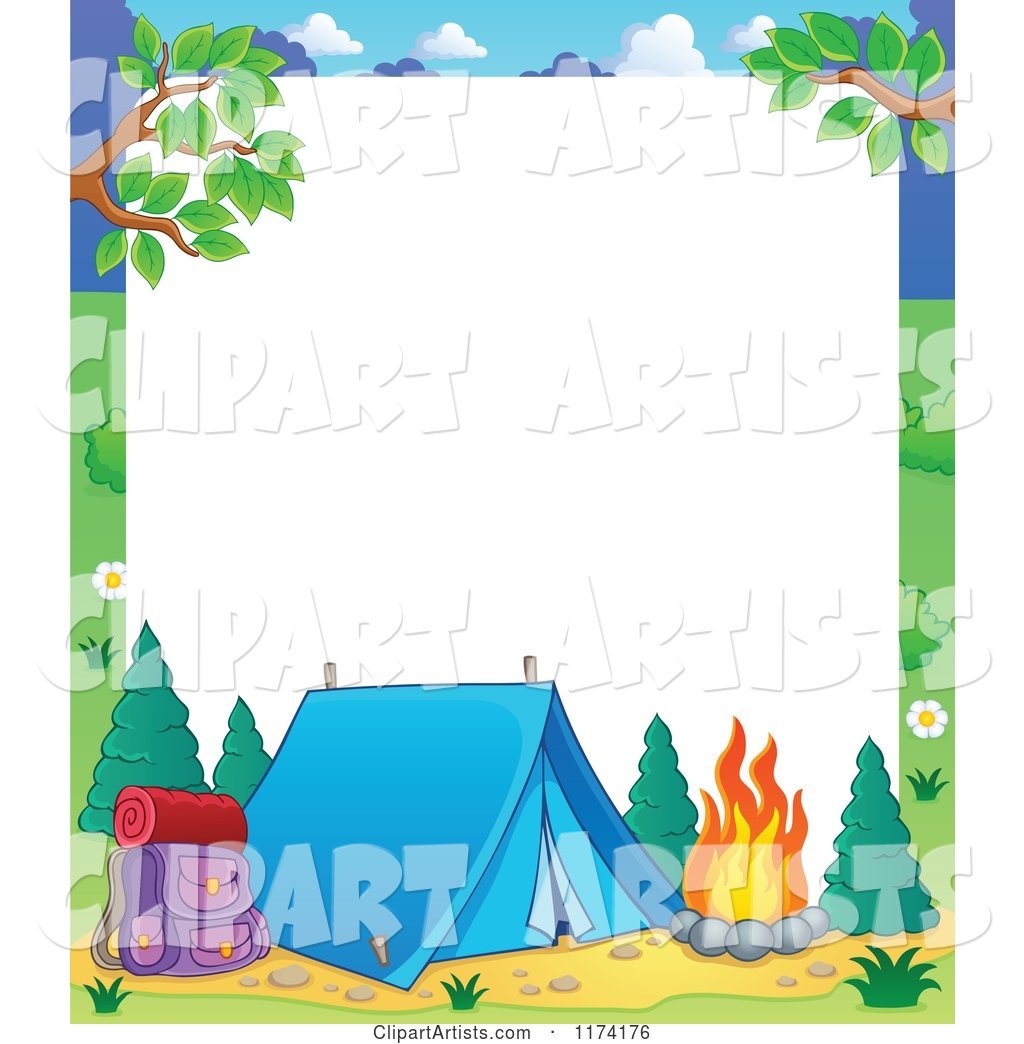 Camping Frame with a Tent and Fire on White