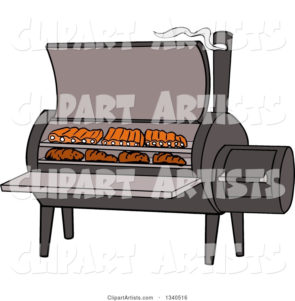 Cartoon Bbq Smoker with Ribs and Steaks