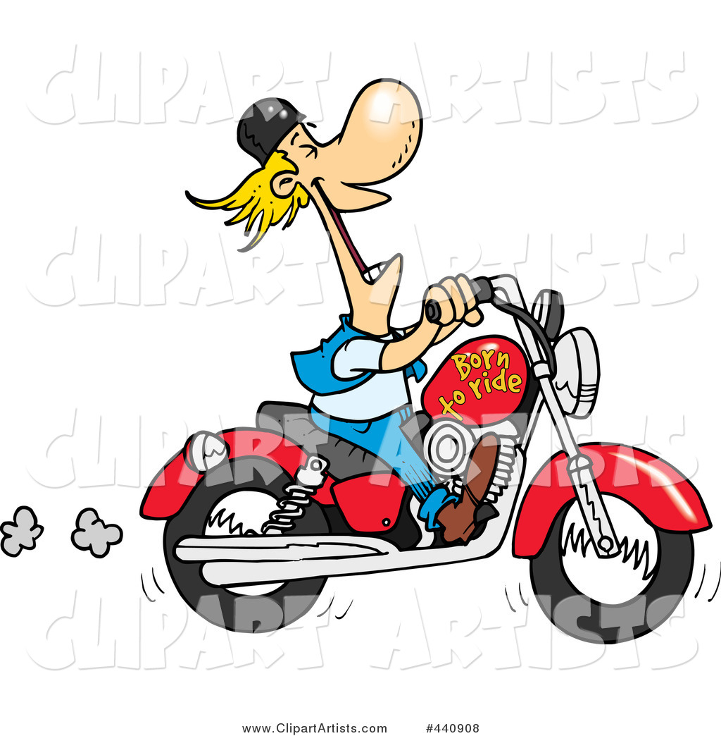Cartoon Biker Laughing on His Motorcycle