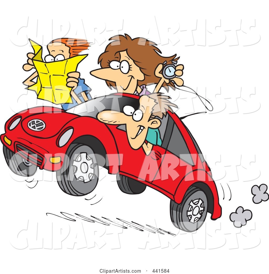 Cartoon Family Driving a Rally