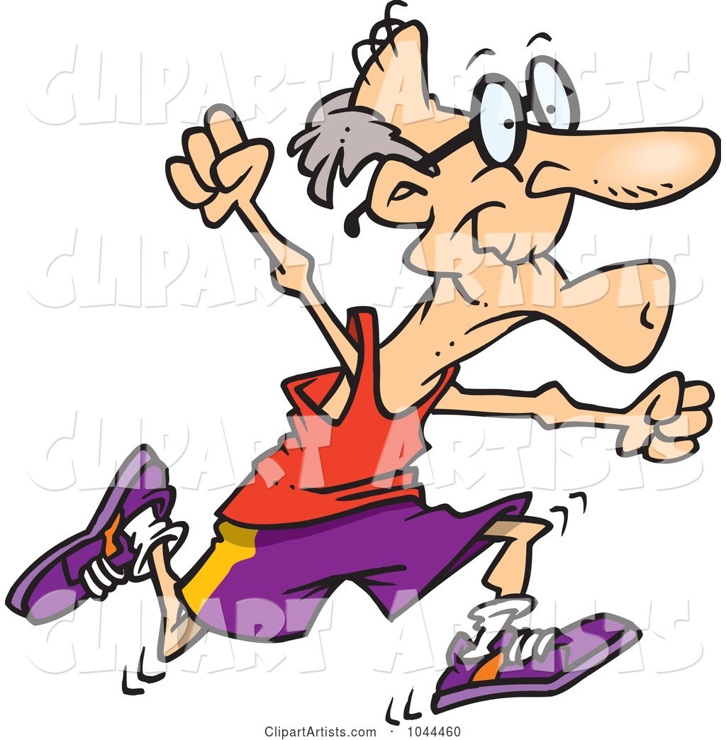 Cartoon Fit Senior Man Running