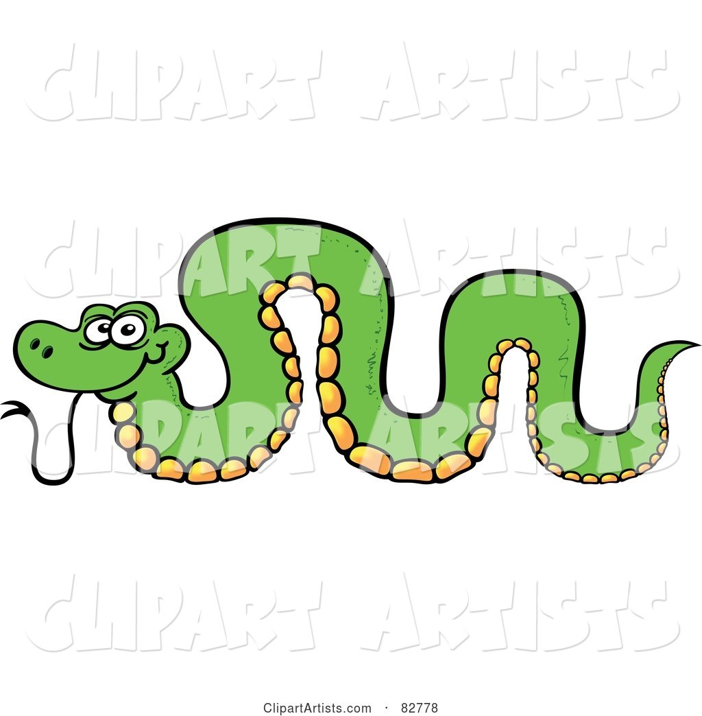 Cartoon Green Snake with His Back Arched