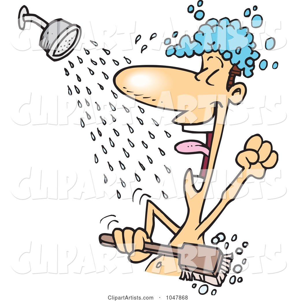 Cartoon Guy Singing in the Shower
