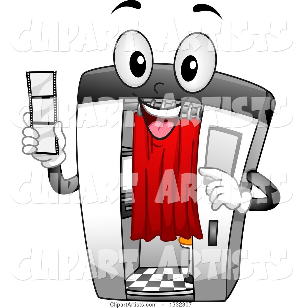 Cartoon Happy Photo Booth Character Holding a Film Strip