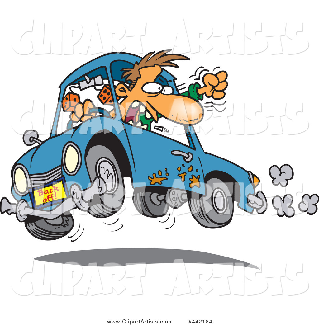 Cartoon Male Driver with Road Rage