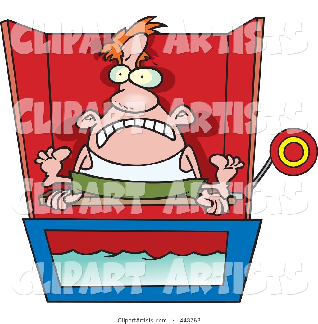 Cartoon Man Sitting on a Dunk Tank
