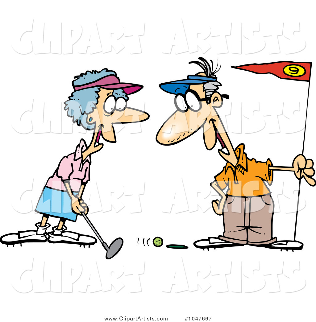 Cartoon Retired Couple Golfing