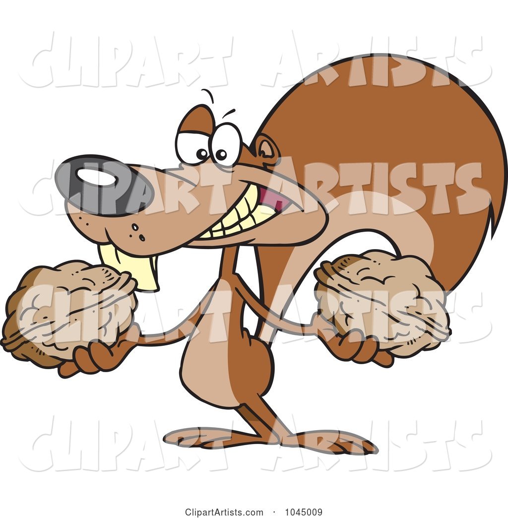 Cartoon Squirrel Holding Two Nuts