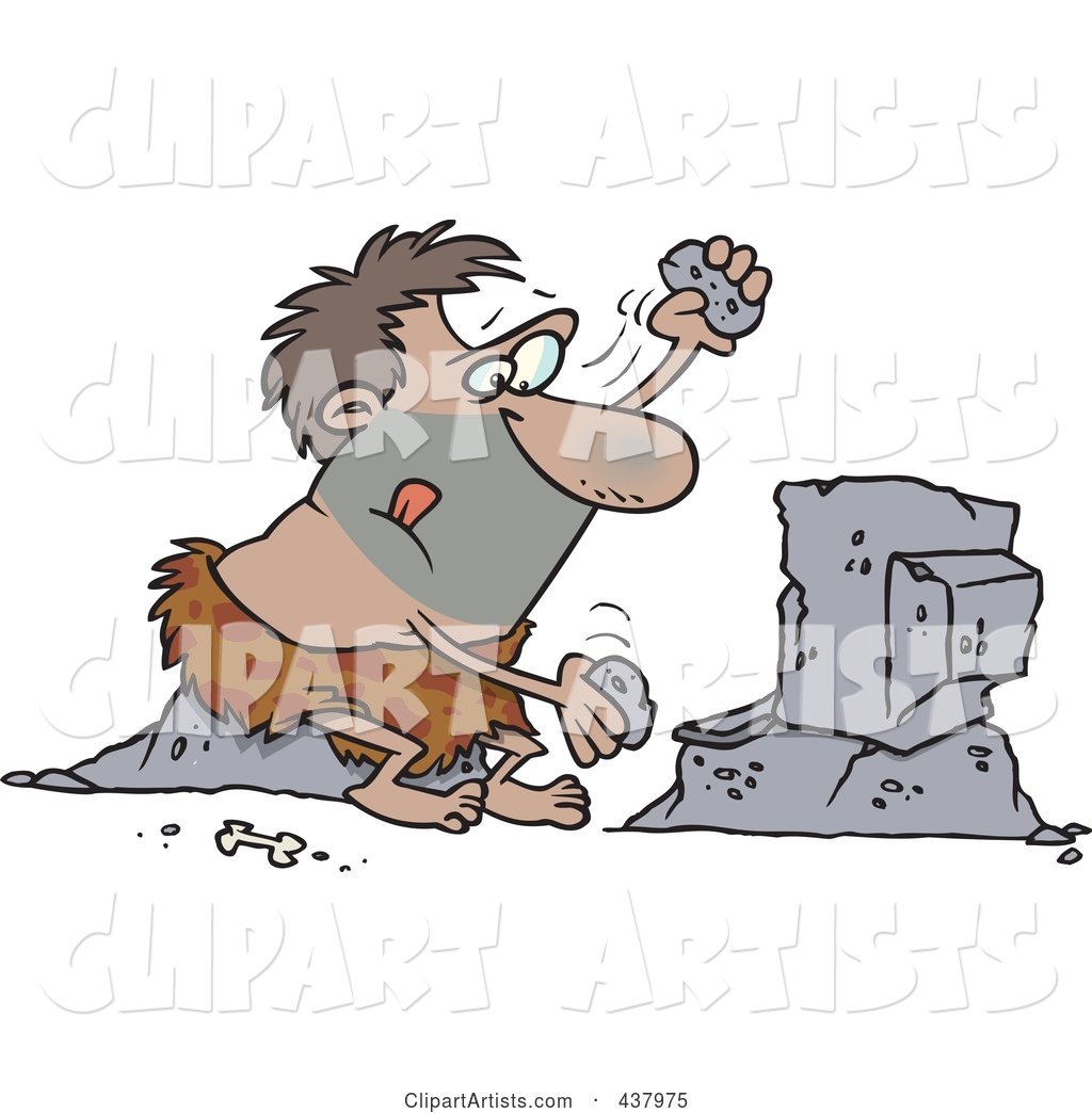 Caveman Using Stones to Type on a Computer