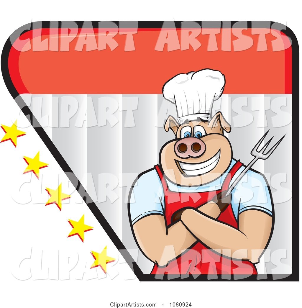 Chef Pig Holding a Fork Logo with Stars