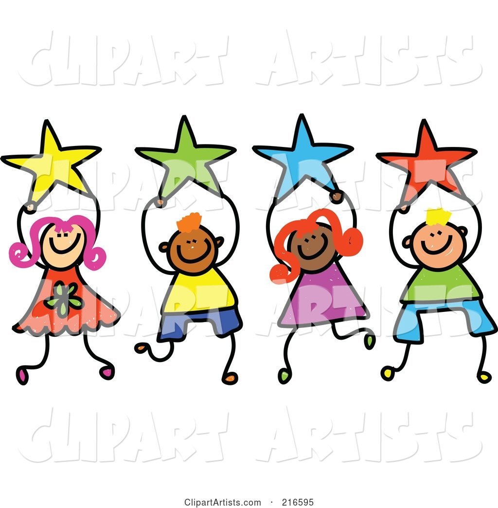 Childs Sketch of a Group of Kids Holding Stars - 2