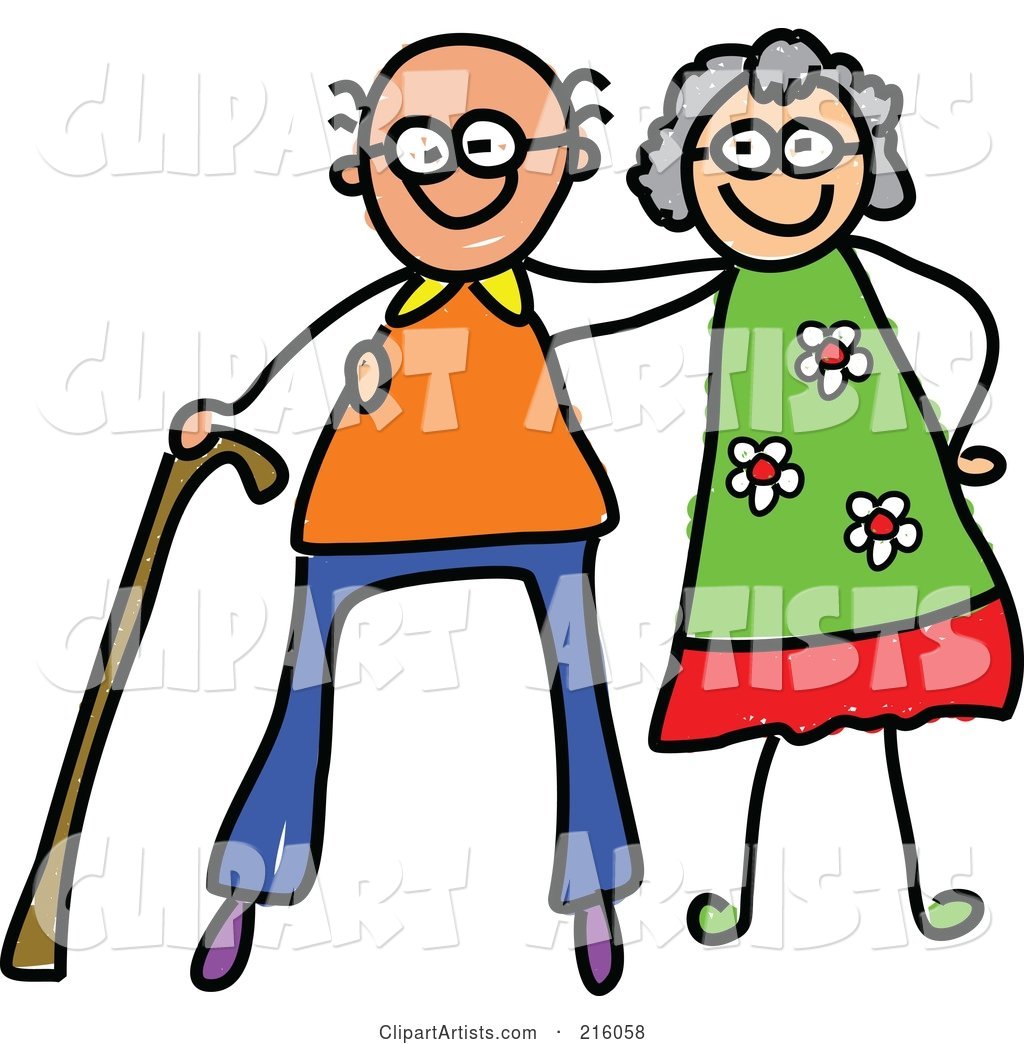 Childs Sketch of a Happy Elderly Couple