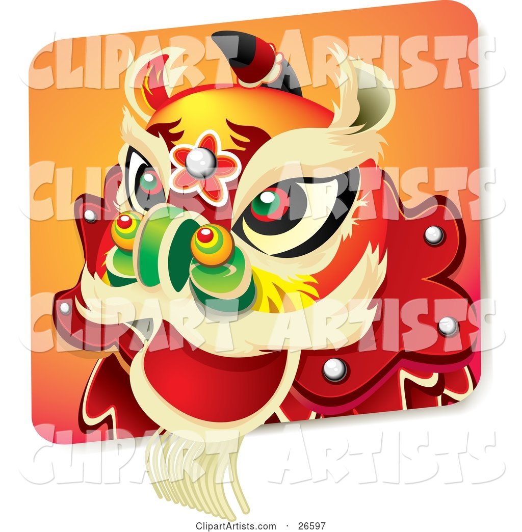 Chinese New Year Lion Dance Head Costume with Green, Red and Black Eyes and a Green Nose