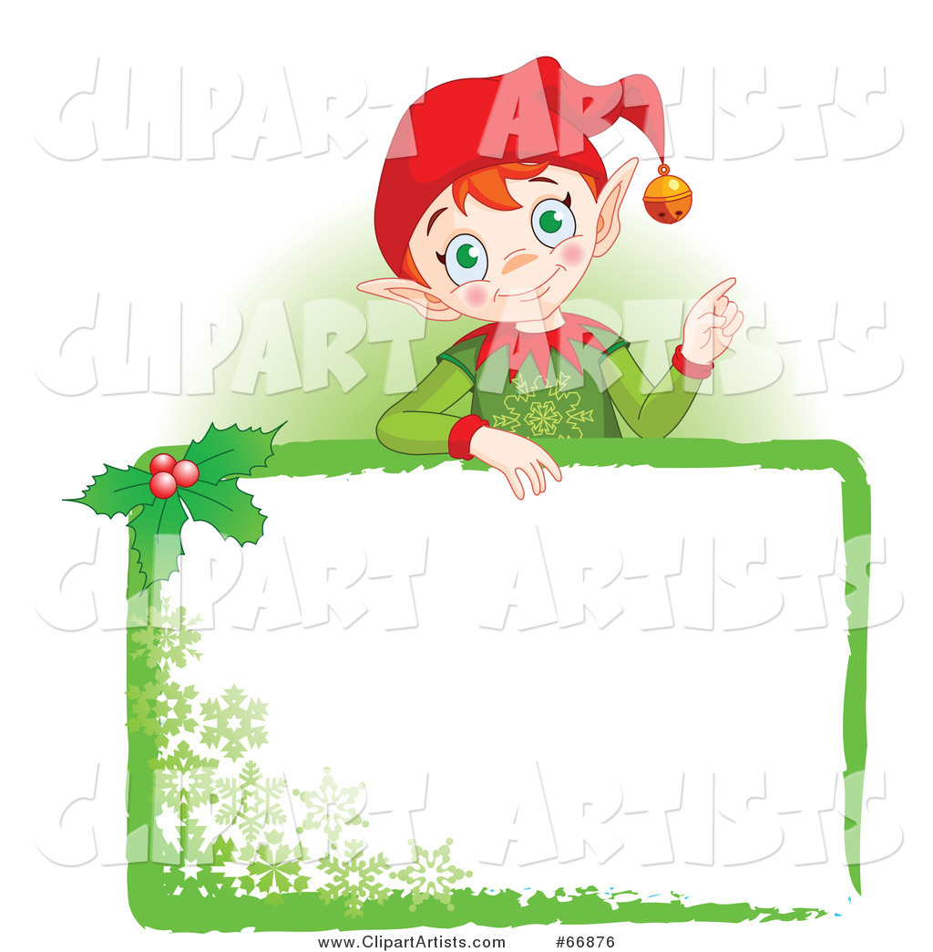 Christmas Elf Standing Behind a Green Blank Sign
