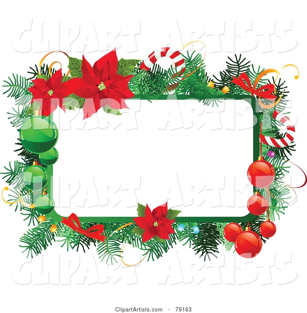 Christmas Text Box Trimmed in Branches, Baubles, Candy Canes and Poinsettias