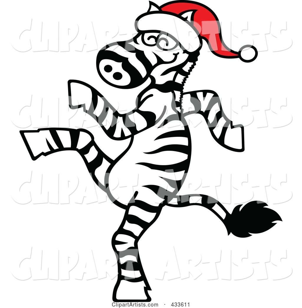 Christmas Zebra Wearing a Santa Hat and Dancing