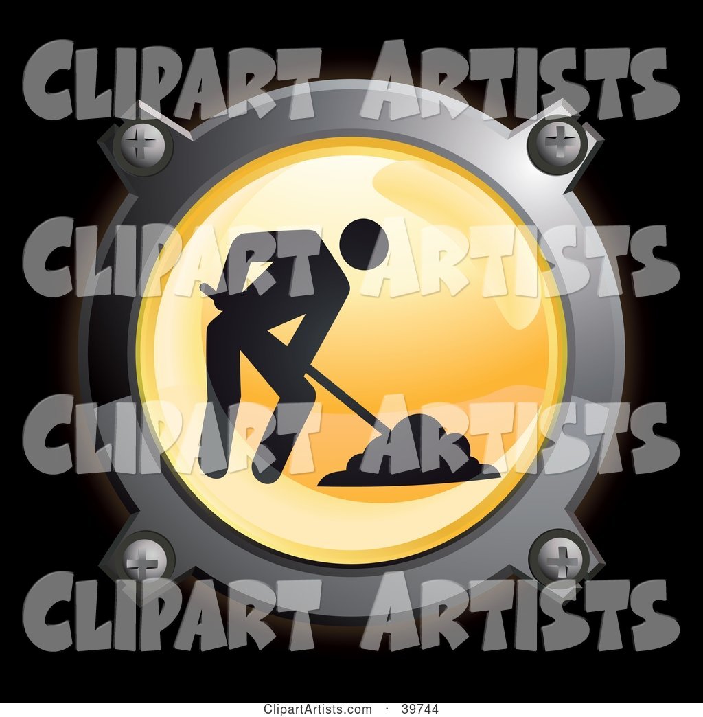 Chrome and Yellow Road Construction Digging Icon Button