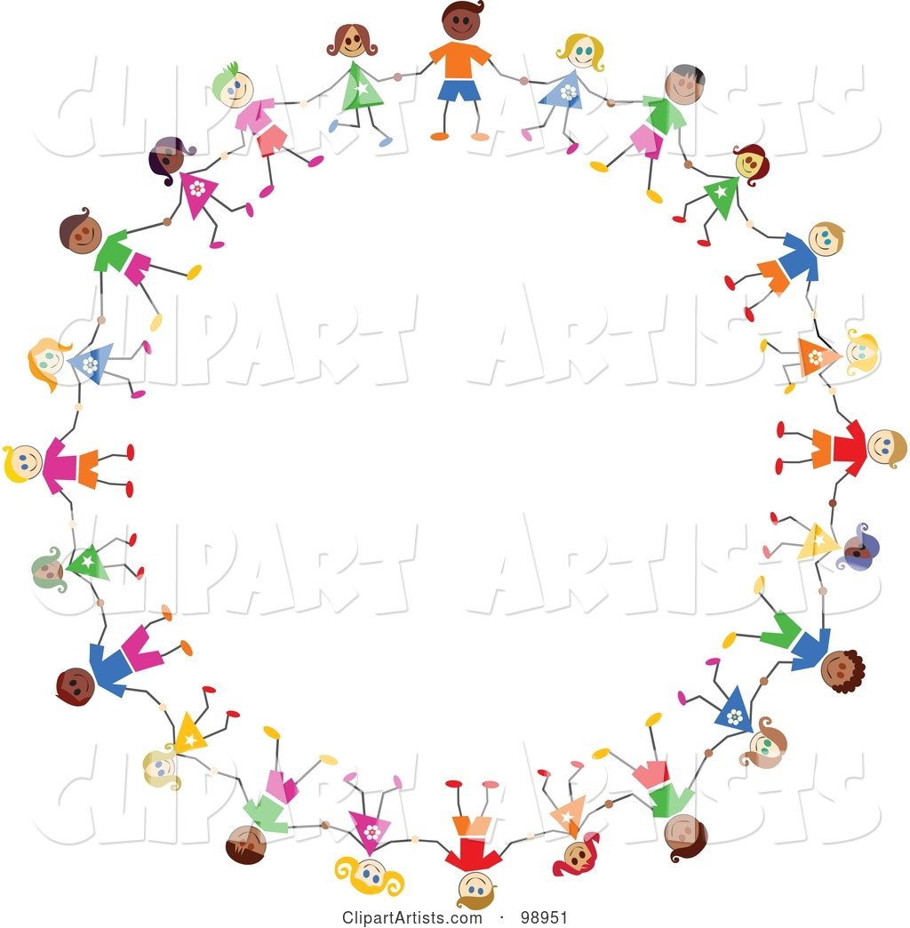 Circle of Diverse Stick Children