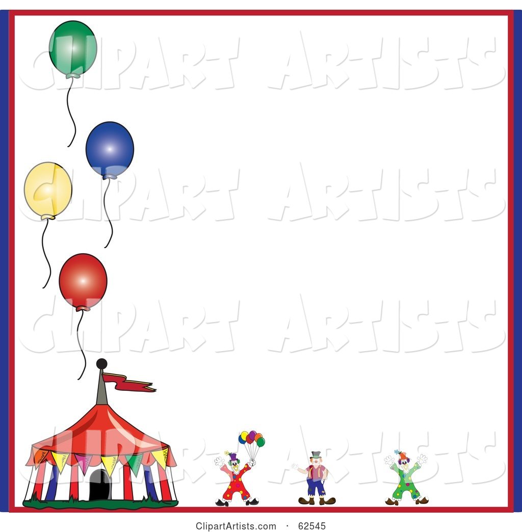 Circus Clown and Tent with Balloons on a White Background