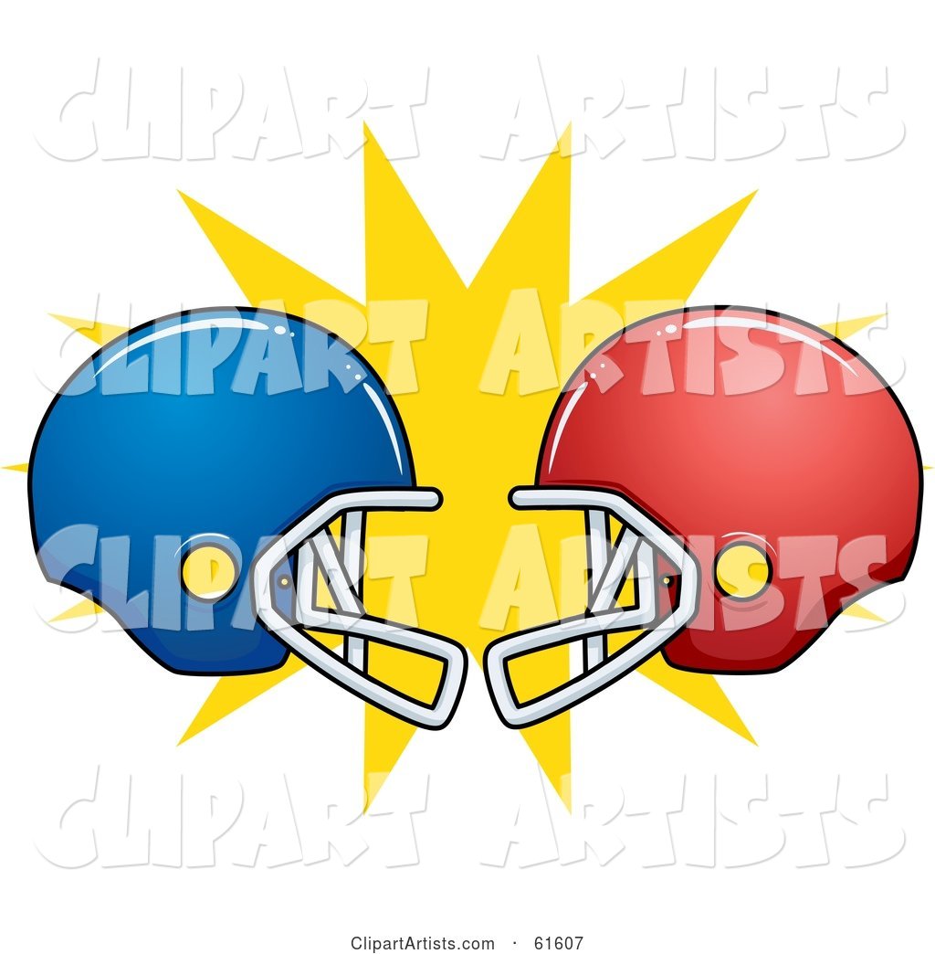 Clashing Red and Blue American Football Helmets
