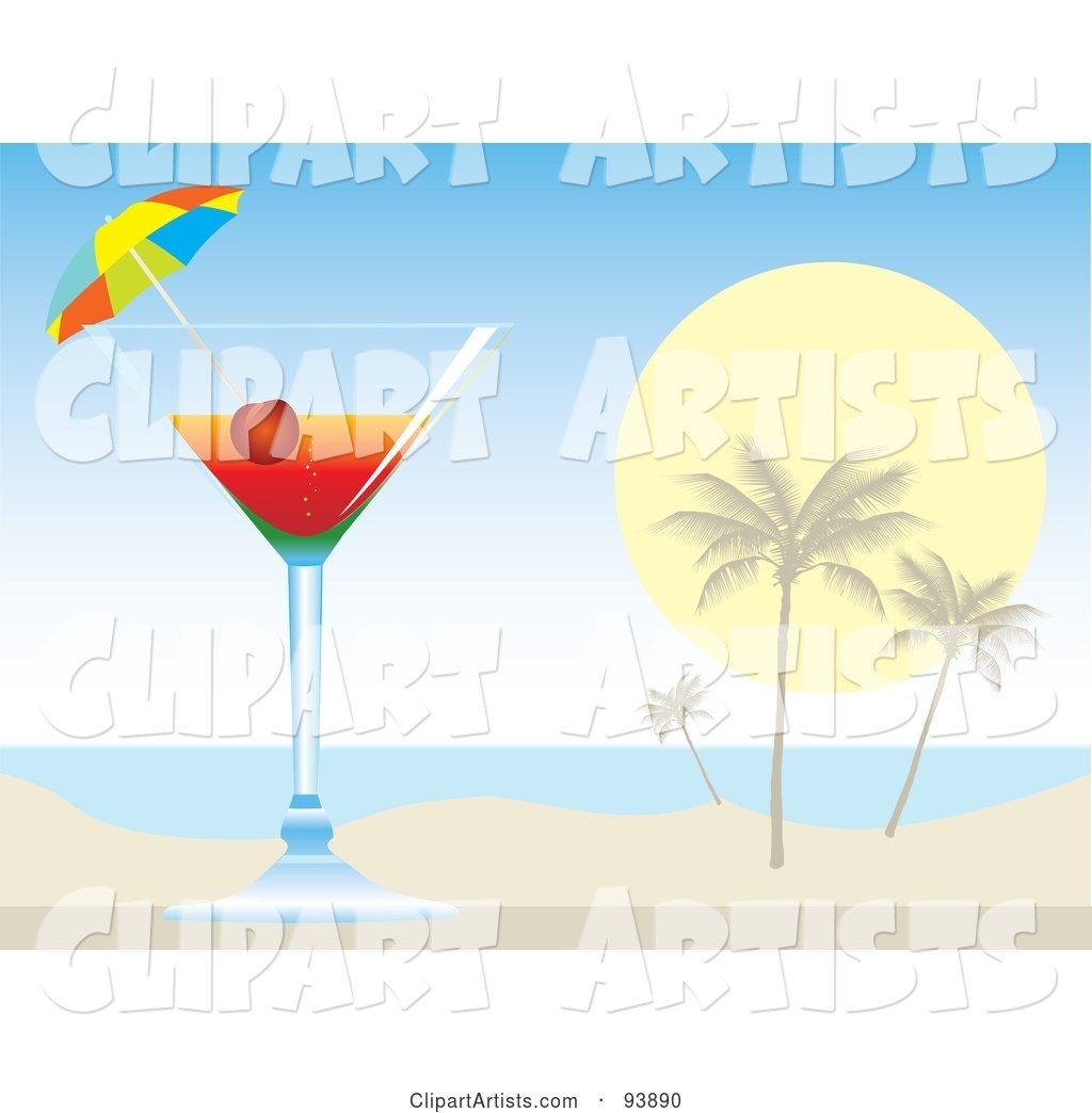 Cocktail Umbrella and Cherry in a Tropical Alcoholic Drink on a Beach