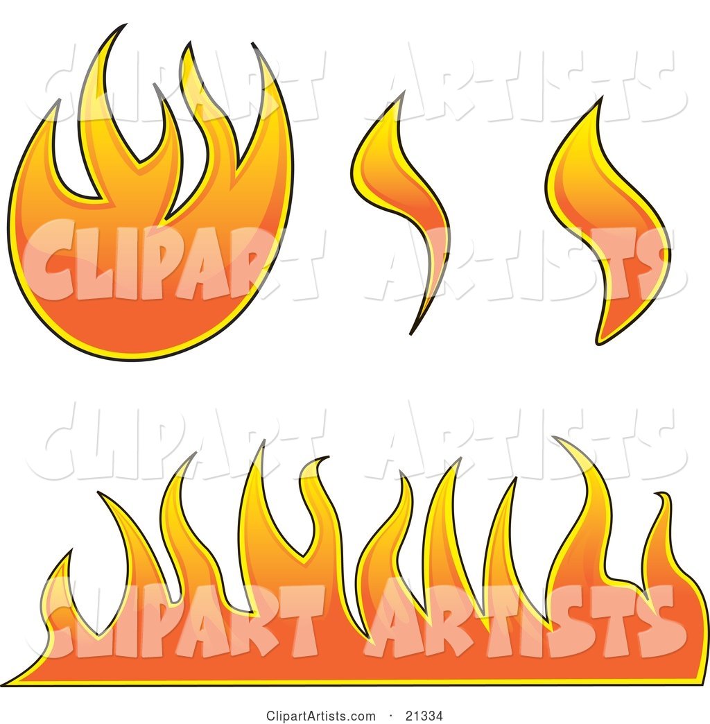 Collection of Fires, Flames and Fireballs over White