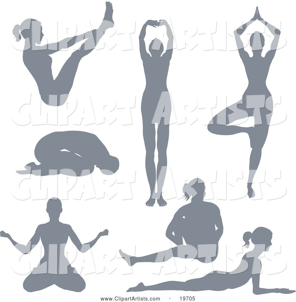 Collection of Silhouetted Women Doing Yoga Poses and Stretches