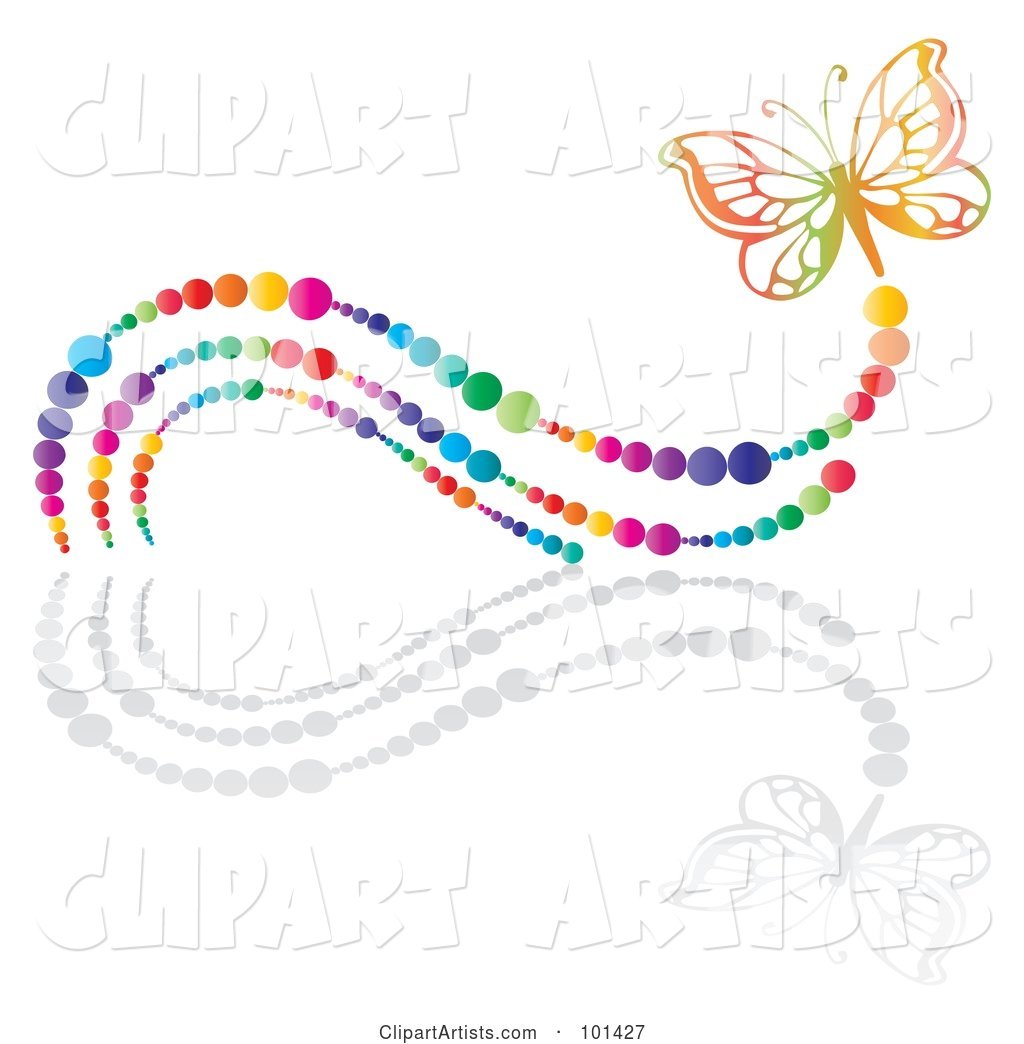 Colorful Butterfly with a Rainbow Bubble Trail and a Reflection